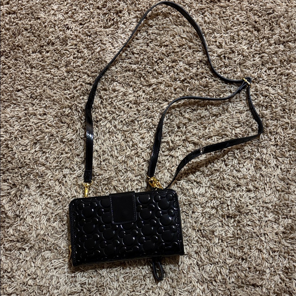 Disney/ Mickey Mouse Ears Black Quilted Patent Crossbody Wallet